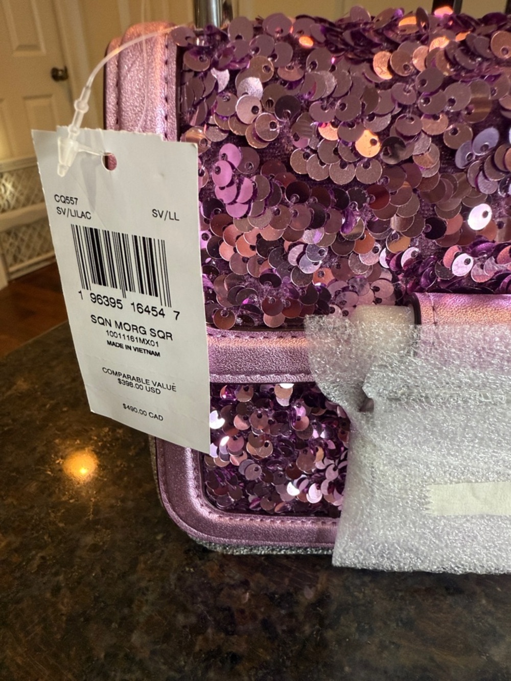 Coach Morgan Lilac Sequin Crossbody Bag with Metallic Trim - Picture 2 of 16